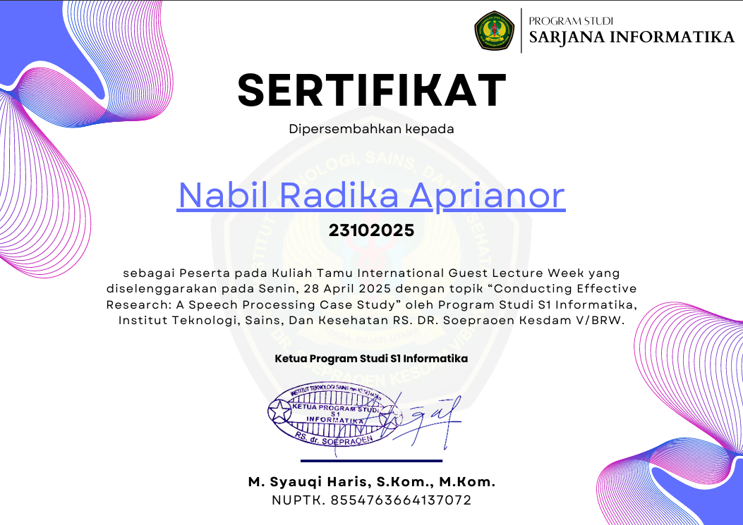 Sertifikat Kuliah Tamu International Guest Lecture Week